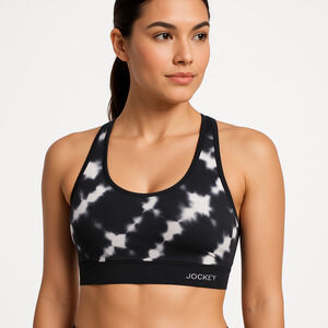 Jockey Black White Tie Dye Pattern Racerback Padded Stretch Sports Bra Medium‎